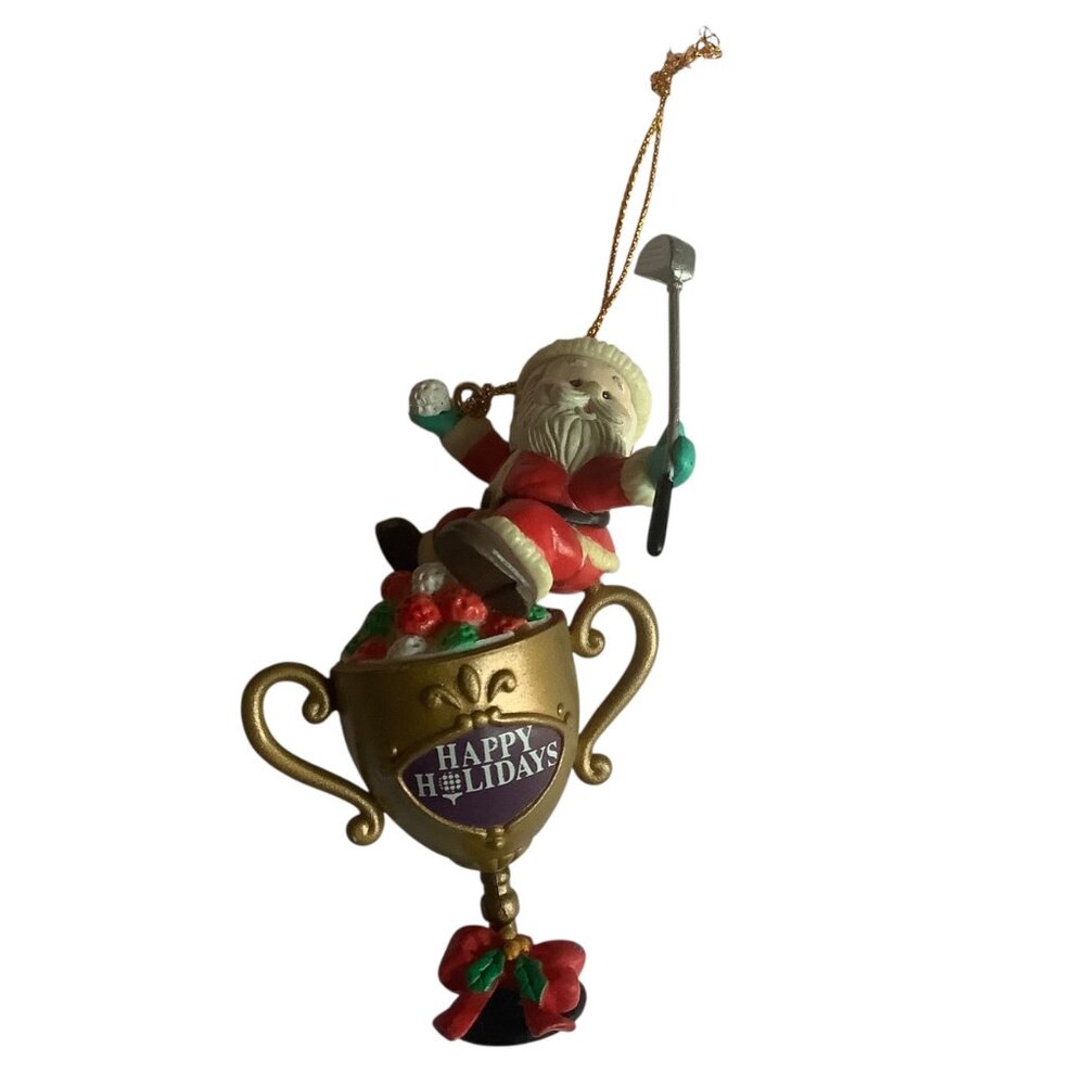 Vtg Santa‎ Claus Golf Trophy Christmas Ornament With "Happy Holidays" Message 4”